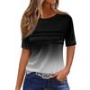 T Shirts For Women Pleated Round Neck Dressy Casual Blouses Printing Short Sleeve Summer Tops Loose Fit