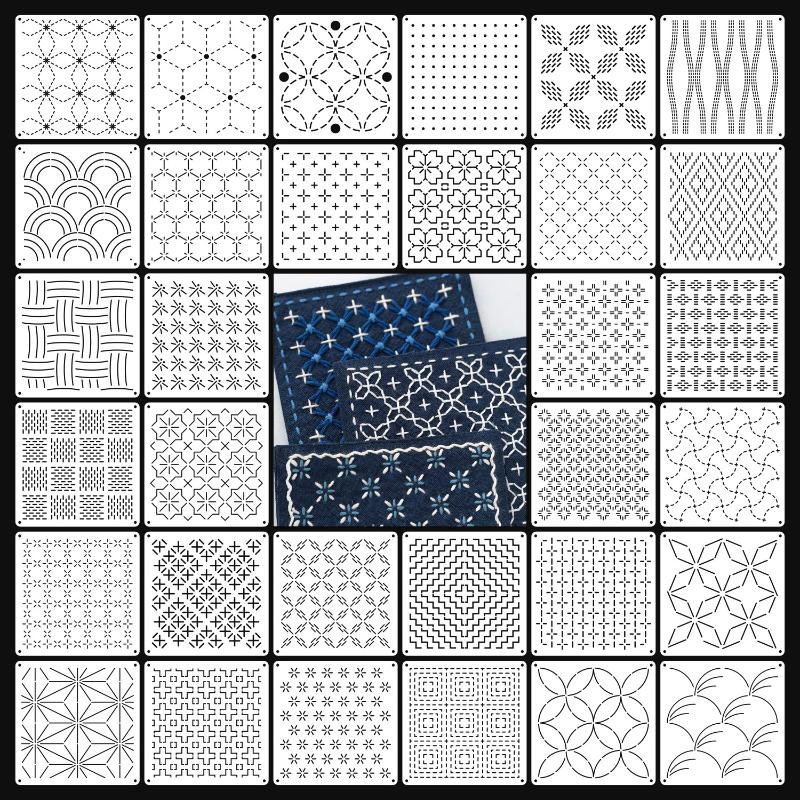 9/32Pcs Sashiko Embroidery Template DIY Geometric Patchwork Stencil Reusable PET Stencil Handmade Embroidery Handicraft Tools