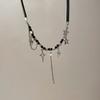 Punk Star Pentagram Necklace for Women Fashion Inlaid Rhinestone Tassels Choker Black Rope Necklace Y2K Style Accessories Gifts