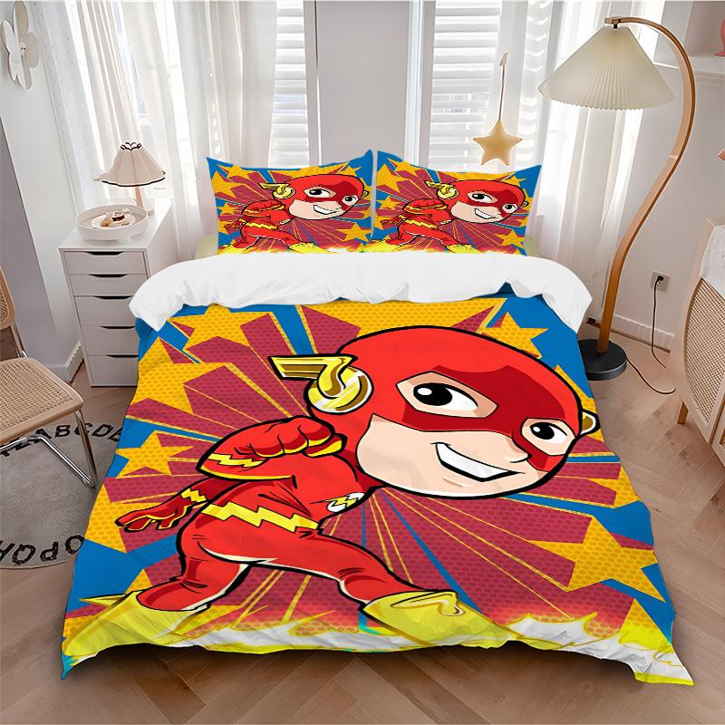 

3pcs Superhero Flash Bedding Set, Soft Polyester Duvet Cover and Pillowcases Machine Washable Seasons all suitable, Design for Bedroom335 135x200cm