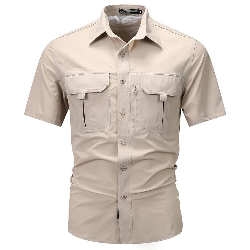 Sommer Herren Kurzarmhemd Atmungsaktiv Taktisches Arbeitshemd Tops Outdoor Casual Schnelltrocknend Multi-Pocket Camping Cargo Shirts