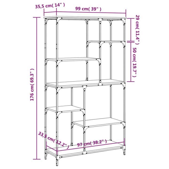VidaXL Bibliothèque chêne sonoma 99x35,5x176 cm bois ingénierie acier 835411