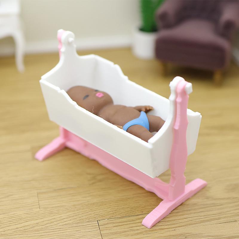 1/12 Dollhouse Miniature Cardle Baby Bed Cabinet Model Toys Crib For Dolls House Furniture Decor Accessories