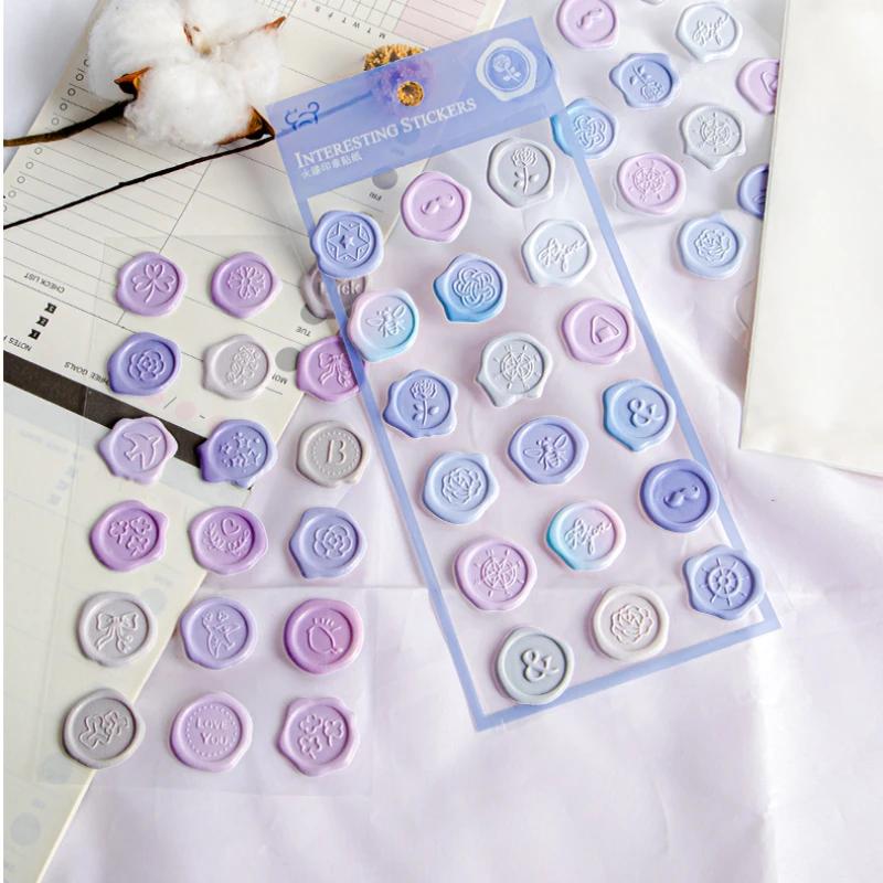 18pcs/set Retro Envelop Seal Sticker Vintage European Style Wax Stamp Sticker Cute 3D Stereo Gradient Color Scrapbook Sticker
