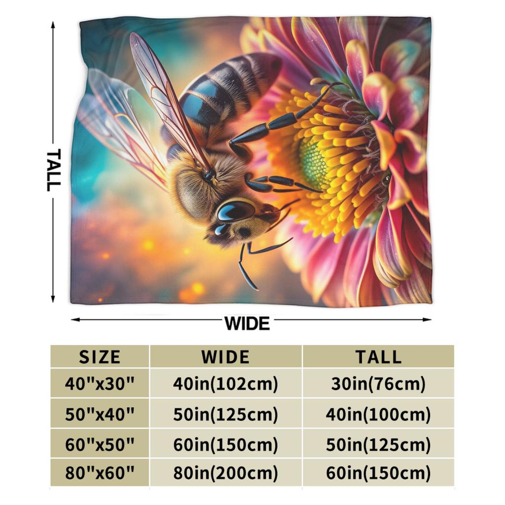 Soft Cozy Throw Blanket Travel Car Bee and Flowers Blanket Flannel Bedspread For Bedroom Print Sofa Bed Cover