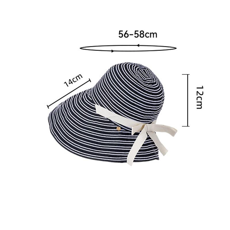 Striped Bow Big Brim Fisherman Hat Women's Summer Outdoor Travel Foldable Sun Hat