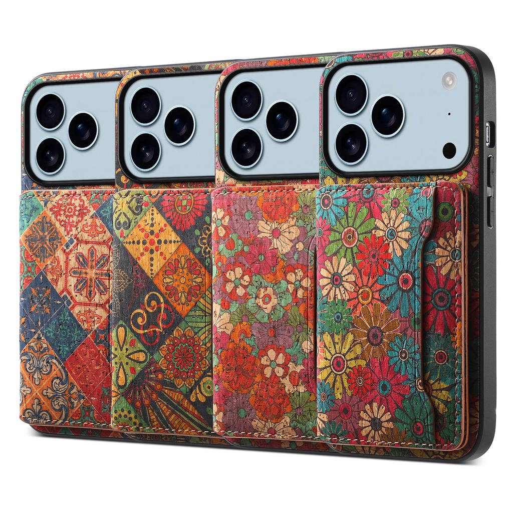For iPhone 17 Pro Case Flower Print Leather + PC + TPU Cover with Card Holder Kickstand