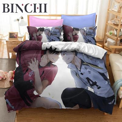 Haikyuu!! Bettwäsche-Set 3D Anime Polyester Bettbezug Kissenbezüge Queen King Für Jungen Geschenk Volleyball Anime Bettdecken-Sets