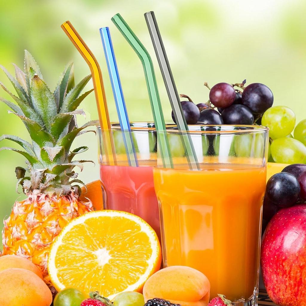 50 Stück bunte, 20 cm lange, wiederverwendbare Glasstrohhalme, umweltfreundliche Strohhalme für Smoothies, Trinkhalme für Cocktails, Trinkgeschirr, Barzubehör
