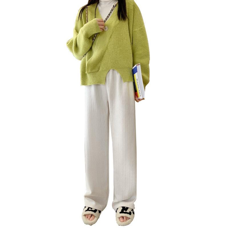 Mai Sui European Cotton Lint Narrow Version Wide-leg Pants Women's Autumn and Winter Velvet High Waist Loose Straight Casual Pants