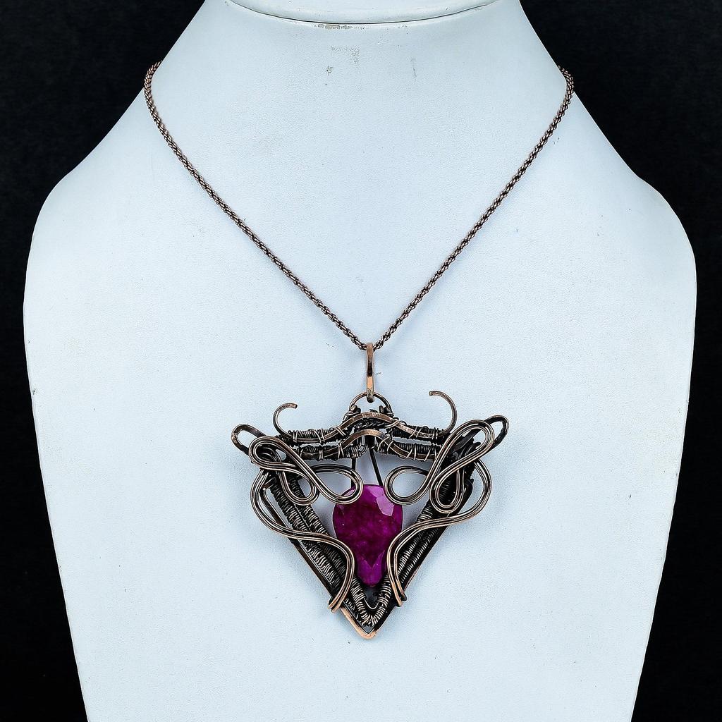Ruby Pendant Gemstone Jewelry, 999 Copper Wire Wrapped Handmade Pendant, Latest Design Jewelry