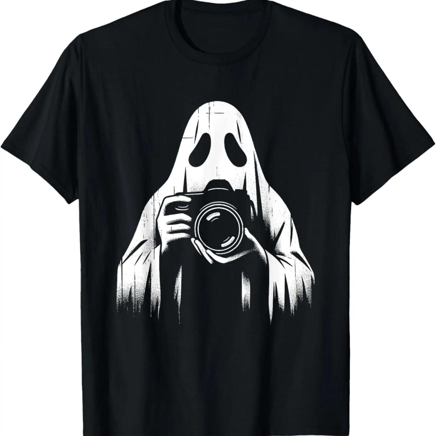 Ghost With Camera - Creepy Photography Halloween Lover T-Shirt S