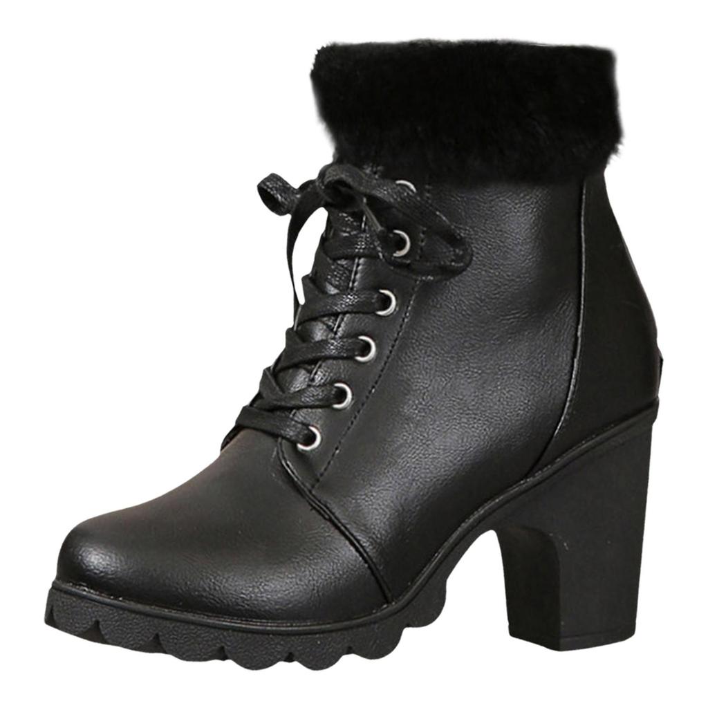 Women's Medium Heeled Thick Heeled Women's Boots Leather Boots Ankle Boots Dark Boots for Women Heel