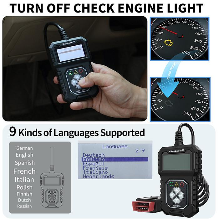 Qoltec Cyfrowy Tester diagnostyczny Interfejs ProLine | OBDII EOBD | Polskie MENU | 8V-25V | Dual system