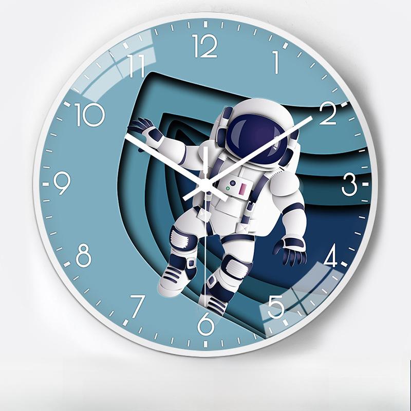 12-inch 30cm Creative Space Automatic Timing Radio Clock Children Cartoon Bedroom Mute Clock Wall Clock