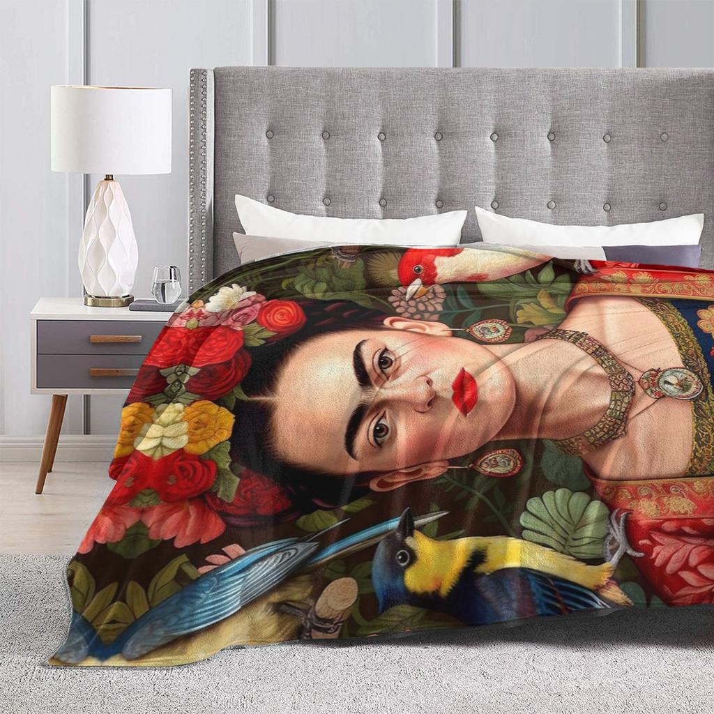Coperte F-Frida K-Kahlo in Pile Corallo Peluche Estive per Aria Condizionata Traspiranti Coperte Plaid Super Morbide per Divano Copriletti