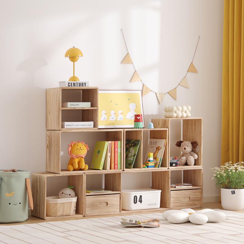 Solid Wood Storage Cabinet with Wide Shelves,Modular Cube Organizer Shelf, Large Capacity Floor Bookcase for Living Room Bedroom
