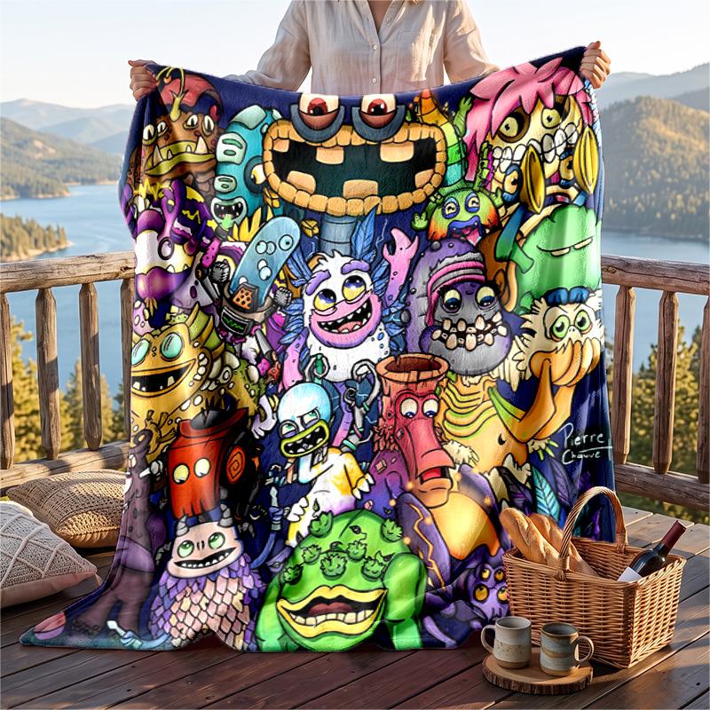 Warm Flannel Blanket My Singing Monsters Pattern, Lightweight Comfortable Throw Blanket for Bed Sofa Use
