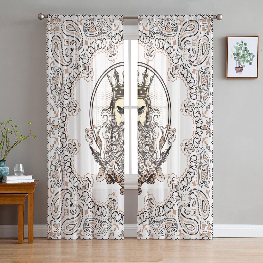 Indische Boho Paisley Textur Fensterbehandlung Tüll Moderne Transparente Vorhänge für Küche Wohnzimmer Schlafzimmer Vorhänge Dekoration