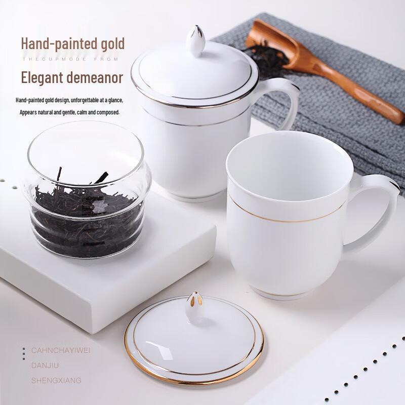 Jingdezhen Ceramic Tea Mug & Office Cup with Lid (Pair)