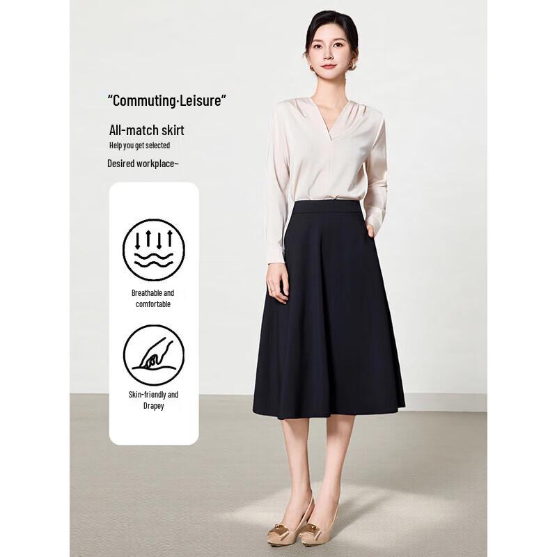 Teluoman Women s Wrinkle-Free A-Line Professional Midi Skirt 3XL