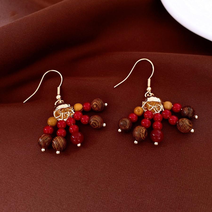 Silver Needle Diamond Oval Pendant Fringed Earrings Medieval Vintage Court Style Stud Earrings Light Luxury Retro Earrings