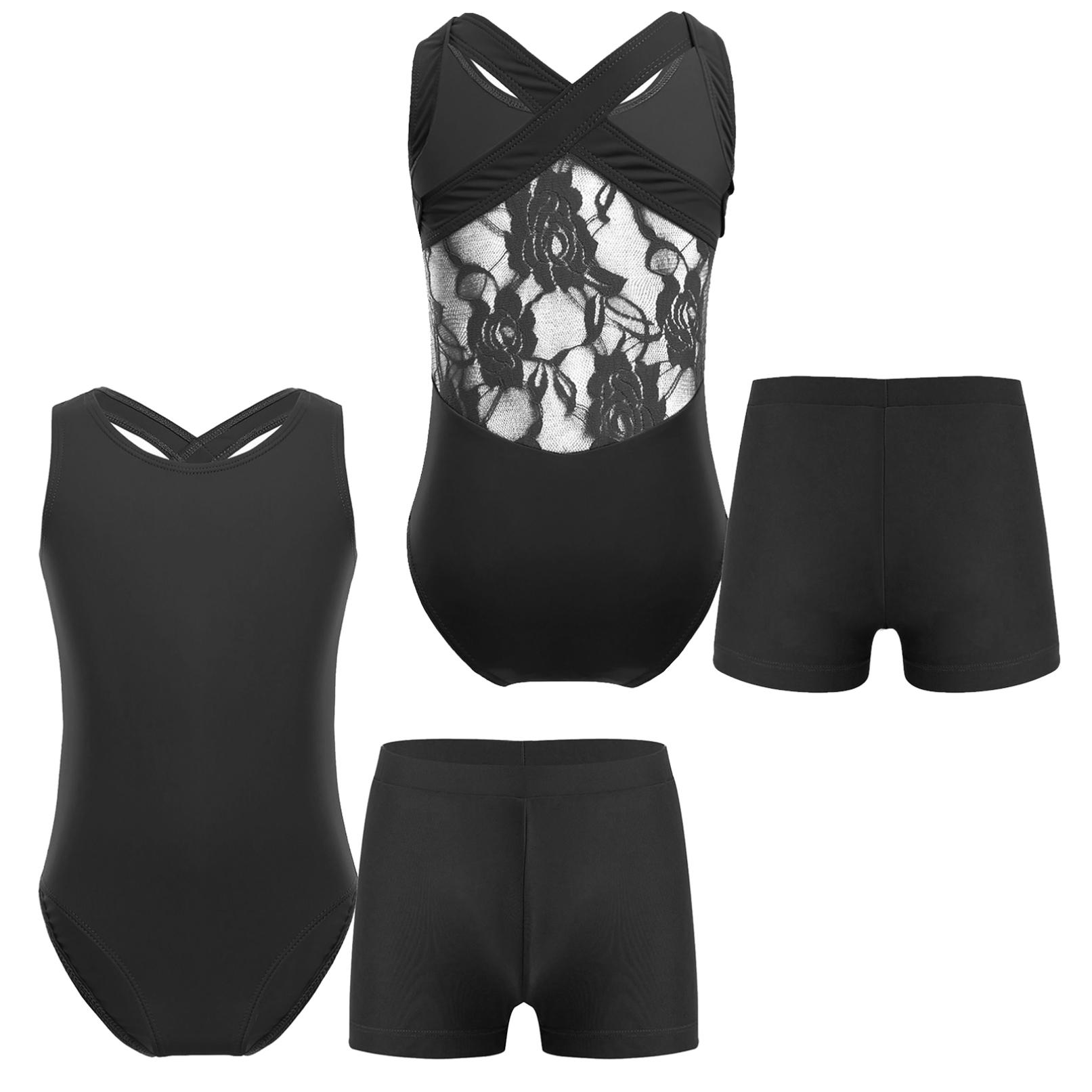 

Гімнастичне купальник для дівчаток Без рукавів Мереживний балетний костюм без спинки з шортами Танцювальний одяг 5-6 Years Яскраво-рожевий