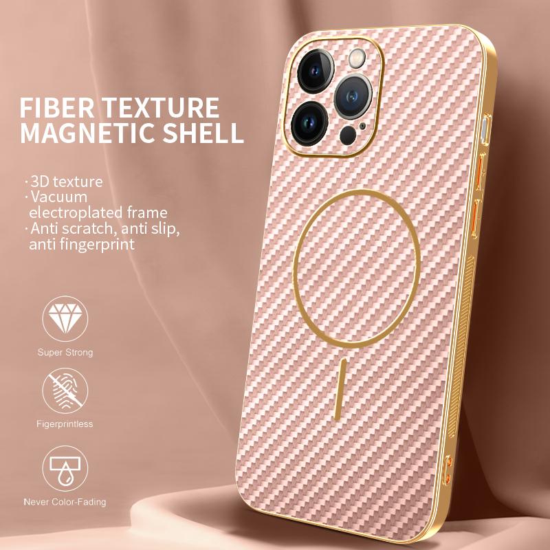 For iPhone 13 Pro Max Phone Case Carbon Fiber Textured Electroplated TPU Back Cover