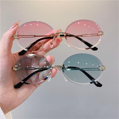 Metal Punk Sun Glasses UV400 Protection Frameless Shades Vintage Oval Sunglasses  for Women & Men