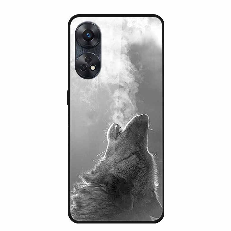 For Oppo Reno8 T 4G Case Luxury Tempered Glass Back Cover Hard Case For Reno8 T 4G 6.43" Capa Funda Animal Vividly Coque Wolf