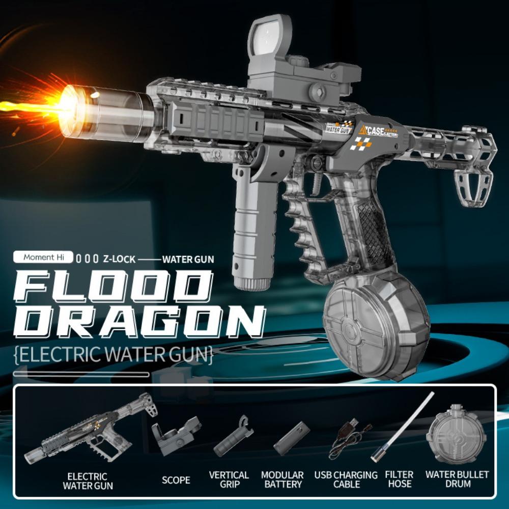 Pistola de Água Elétrica MK9 com Bico de Arma Realista Chama Brinquedo Totalmente Automática Jogo de Tiro de Verão na Praia ao Ar Livre para Crianças