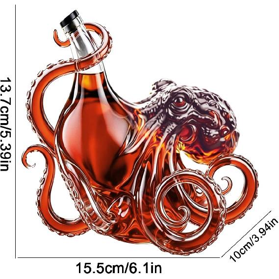 Rum Glass Edition 3D Octopus Bottle Deep Sea Decor Bottle Nautical Art Collector Display for Premium Display for Wine Liquor Soda Bottles