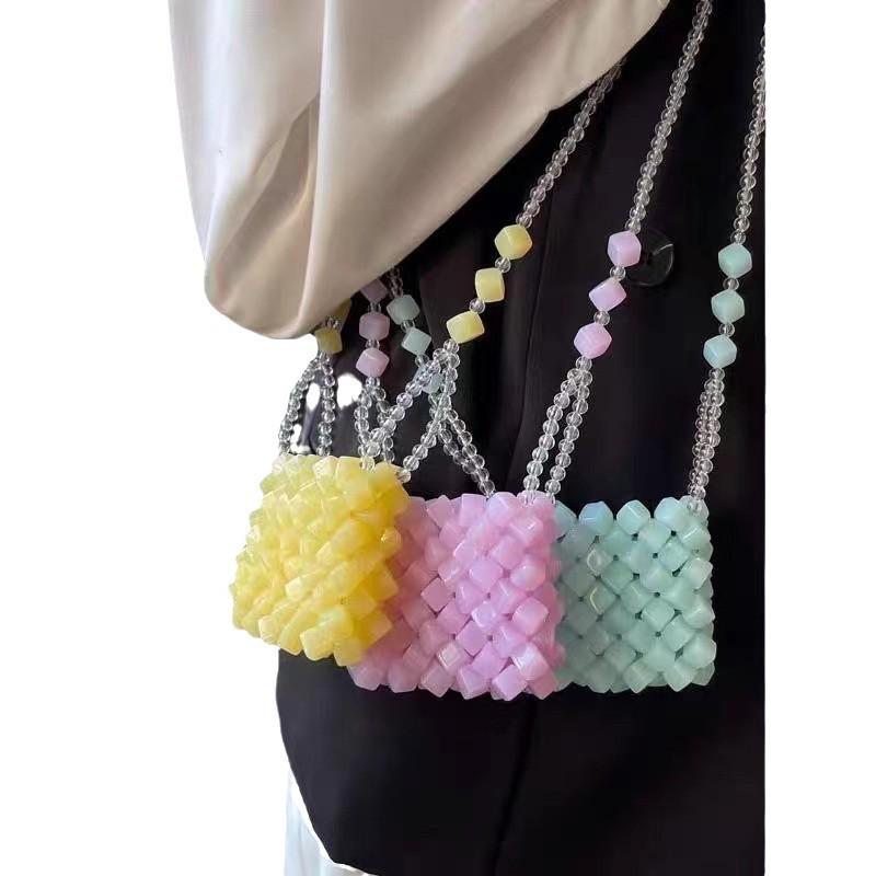 Women's 2024 Summer Trendy Pearl Chain Mini Lipstick Messenger Bag