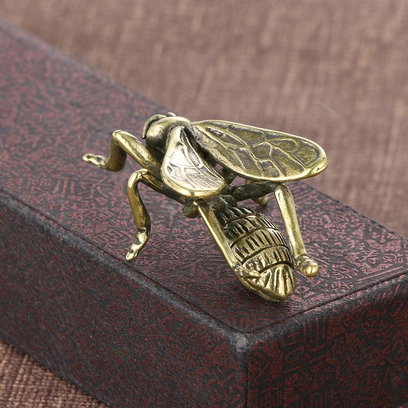 New Solid Brass Insect Bee Figurines Miniatures Tea Pet Crafts Collection Desktop Small Ornaments Home Decoration Accessories