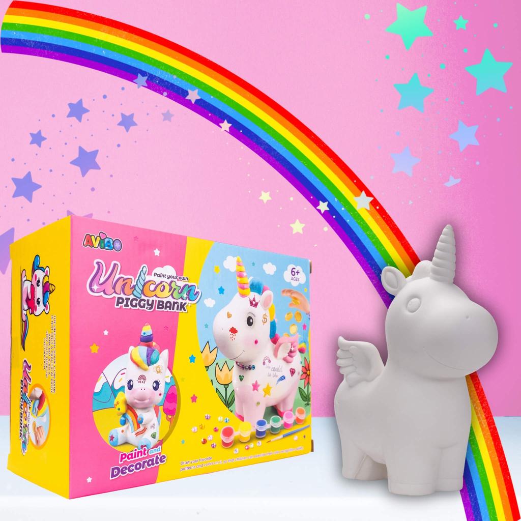 Piggy Bank for Children Unicorn Creative Set Figurine Paints Stickers