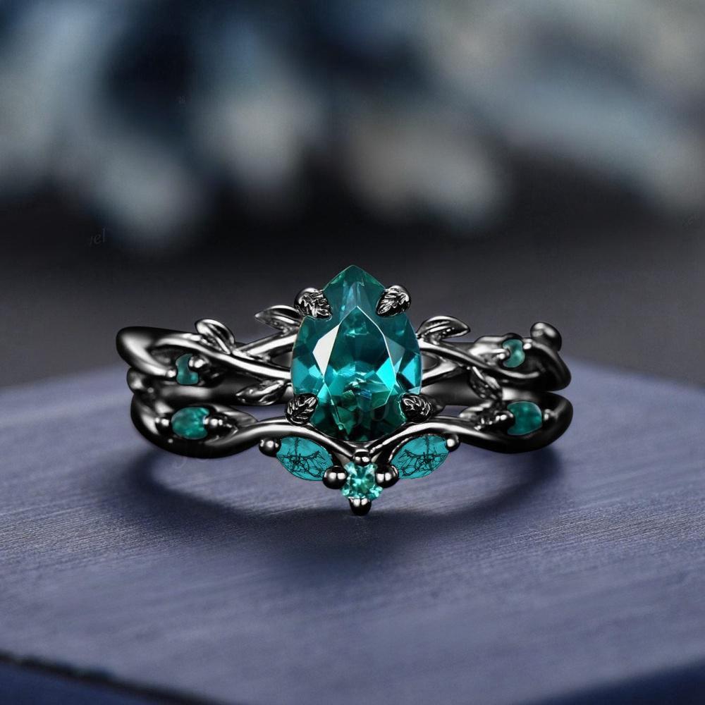 s/Set Fashion Black Gold Color Green Rhinestone Zircon Rings For Women Full Crystal Rings Wedding Engagement Jewelry Gifts