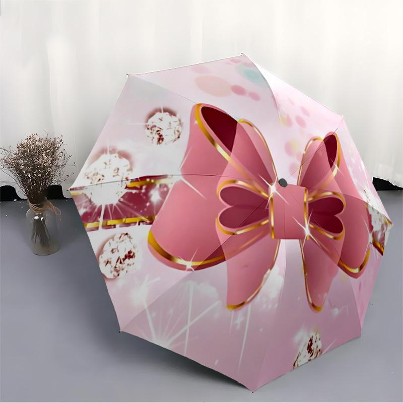 1pc Pink Bow Automatic Open/Close Folding Umbrella - Compact 8-Rib Design, Daily Use, Perfect Gift for Friends & Family yy251124212