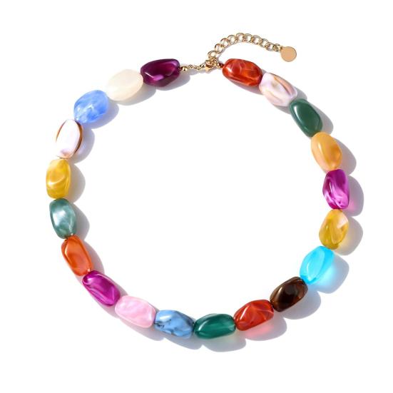 Klobiger Bunter Perlen-Choker Harzperlen-Halskette Boho Urlaubs-Halskette für Damen Tägliches Tragen Sommer Strandurlaub Schmuck