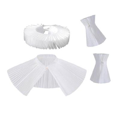 Victorian Ruffled Neck Cuff False Collar and Faux Wrist Cuffs Set for Halloween Costumes and Historical Role Play Event