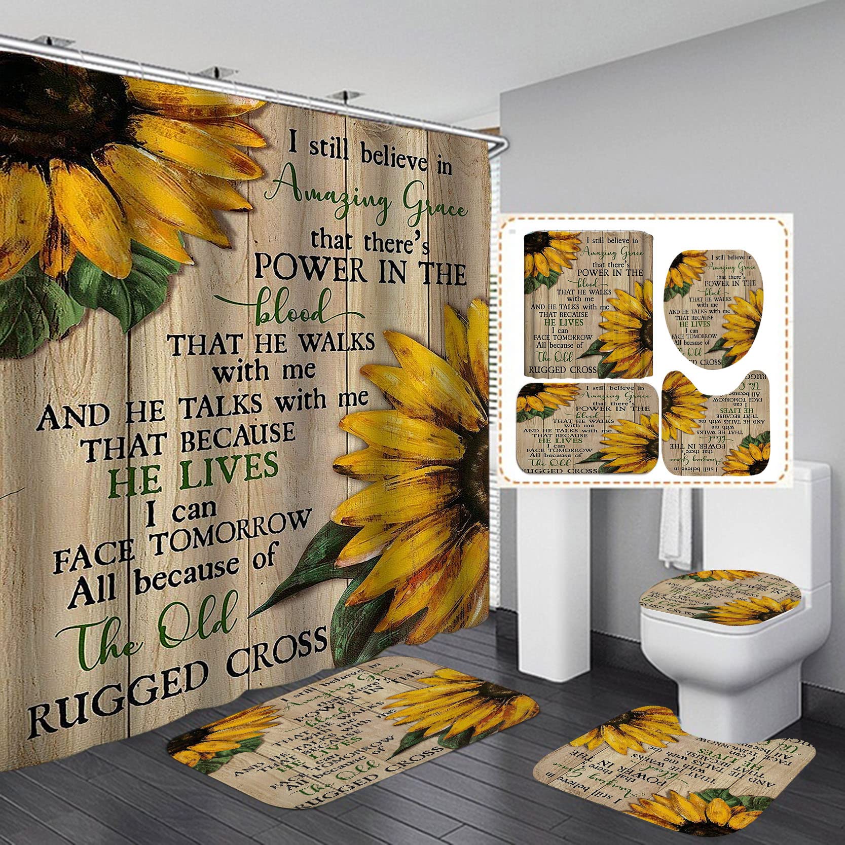 

Butterfly Daisy Sunflower Shower Curtain Sets Retro Floral Vintage Country Farmhouse Flower Rustic Wooden Bathroom Decor Sets W60H190(CM)-1 Pcs