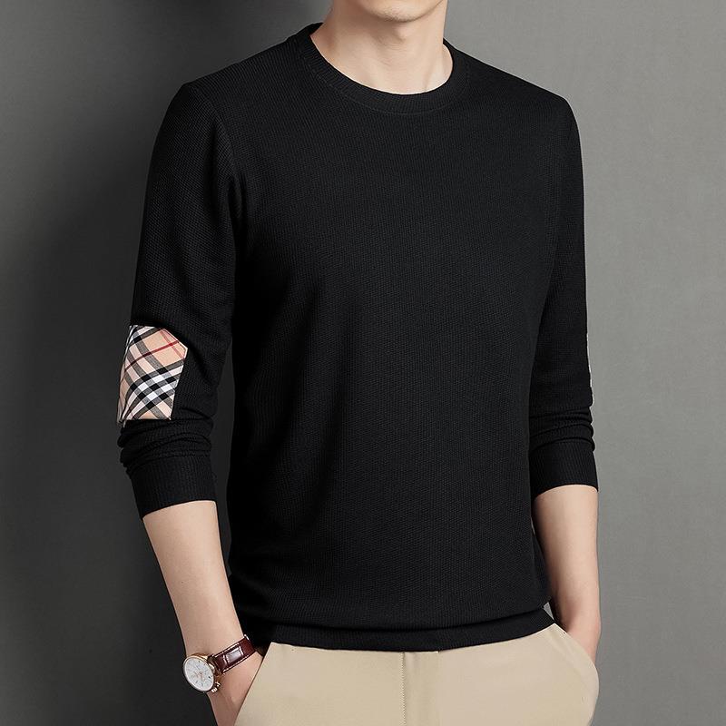 Men's Spring and Autumn New Men's T-shirt Youth Solid Color Long Sleeve Crewneck Bottom Shirt Men's Wear
