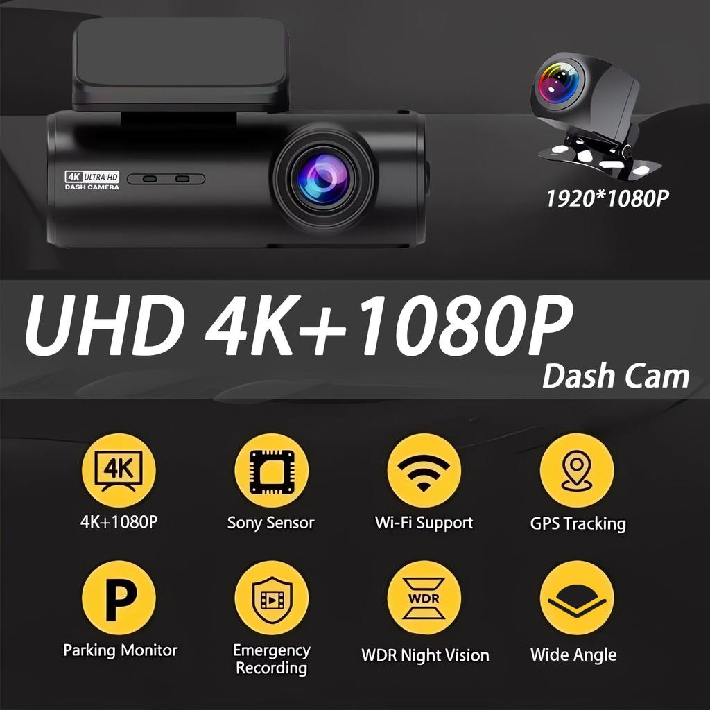 4K Dash Cam 3840*2160P Car DVR Support WIFI GPS Dual Lens Auto Mini Car Camera With Super Night Vision G-Sensor 24H Parking