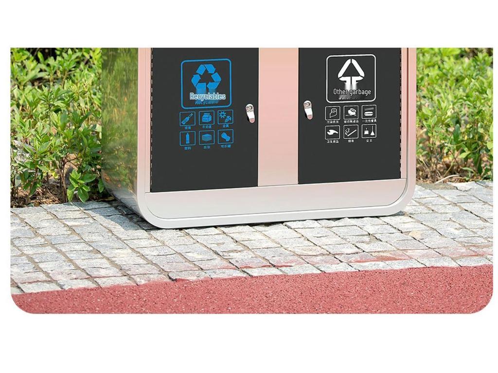Stainless Steel Outdoor Trash Can with Waste Separation for Parks, Streets, and Scenic Areas