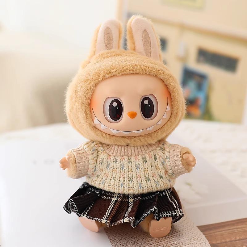 Labubu Sweater JK Dress Set Cozy Outfit for 17cm Vinyl Dolls Trendy Schoolgirl