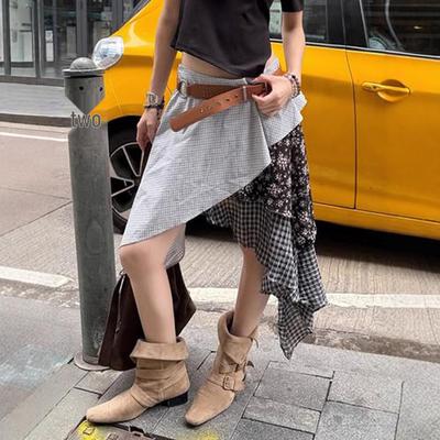 Y2K Style Plaid & Floral Low-Waist Ruffled Skirt