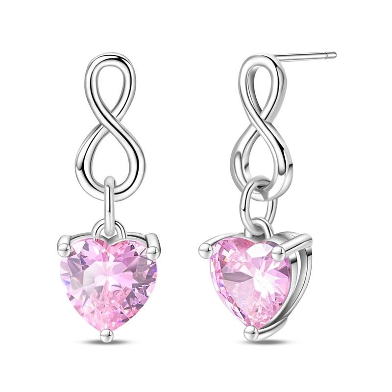 New 925 Silver Pink Heart Shape Women Earrings Brilliant Wedding Engagement Star Earrings Jewelry Gift