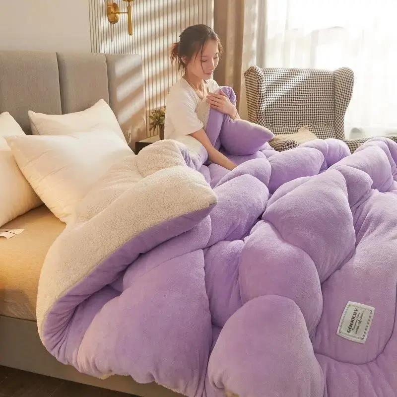 Winter Thickened Lamb Wool Quilt Double-Sided Fleece Warm Quilt Student Dormitory Single Double Bed Household Bedding