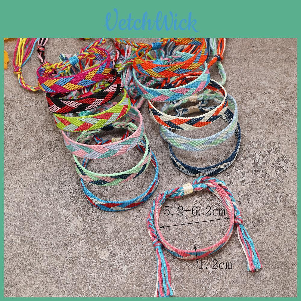Pulseira Feminina Estilo Boêmio Com Borla Nepalesa Colorida e Padrão Geométrico de Diamante