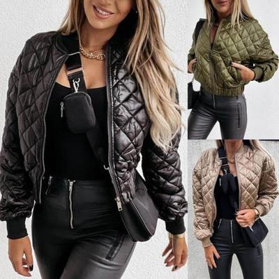 Fashion Women Solid Color Zipper Short Jacket Cotton Casual Jacket With Pockets Cotton Jacket