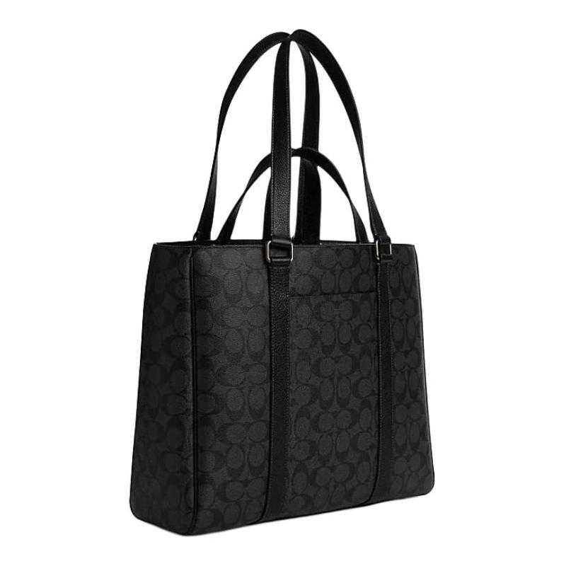 COACH Hudson 32 Signature Double Handle Canvas and Leather Shoulder Handbag Large Men's Black